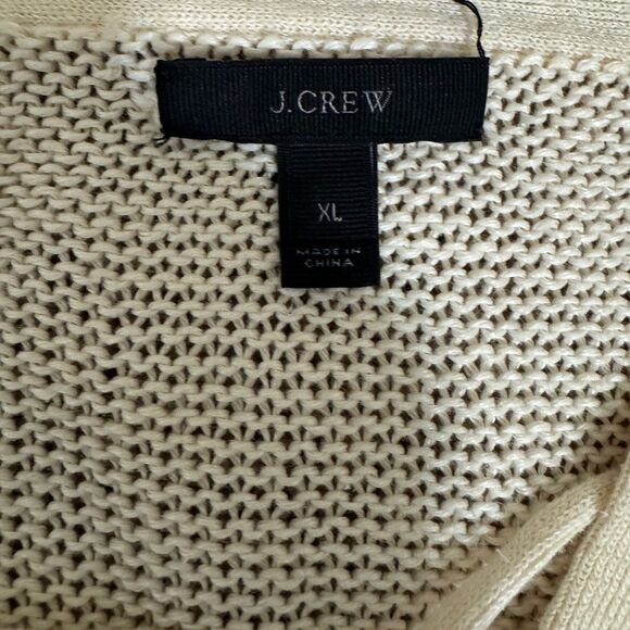 J. Crew Women Cream Lace-Up Open Knit Linen Sweater size XL Fisherman Coastal - Picture 4 of 8